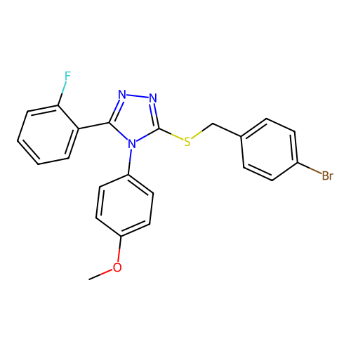 3-[(4-bromophenyl)methylsulfanyl]-5-(2-fluorophenyl)-4-(4-methoxyphenyl)-1,2,4-triazole structure