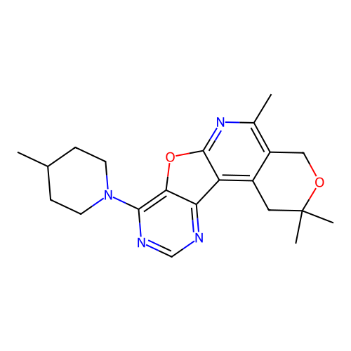 2,2,5-trimethyl-8-(4-methylpiperidin-1-yl)-1,4-dihydro-2H-pyrano[4'',3'':4',5']pyrido[3',2':4,5]furo[3,2-d]pyrimidine structure