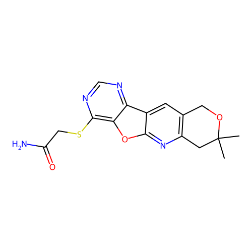 2-[(8,8-dimethyl-7,10-dihydro-8H-pyrano[3'',4'':5',6']pyrido[3',2':4,5]furo[3,2-d]pyrimidin-4-yl)sulfanyl]acetamide structure