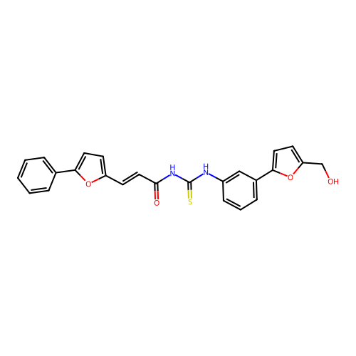 N-[[3-[5-(hydroxymethyl)-2-furyl]phenyl]thiocarbamoyl]-3-(5-phenyl-2-furyl)prop-2-enamide structure