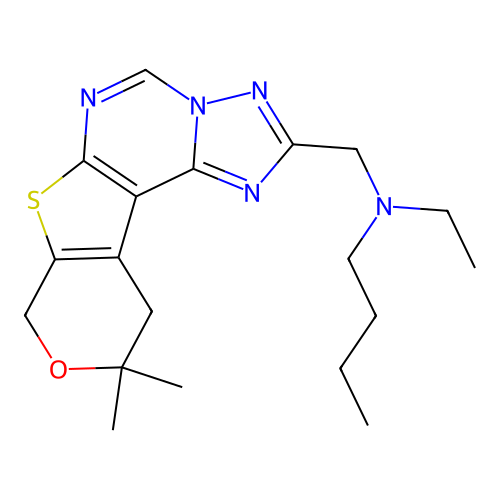N-((10,10-dimethyl-10,11-dihydro-8H-pyrano[4',3':4,5]thieno[3,2-e][1,2,4]triazolo[1,5-c]pyrimidin-2-yl)methyl)-N-ethylbutan-1-amine structure