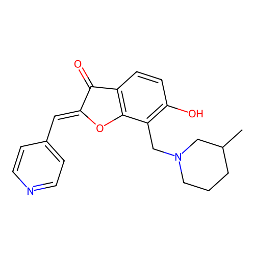 (Z)-6-hydroxy-7-((3-methylpiperidin-1-yl)methyl)-2-(pyridin-4-ylmethylene)benzofuran-3(2H)-one structure