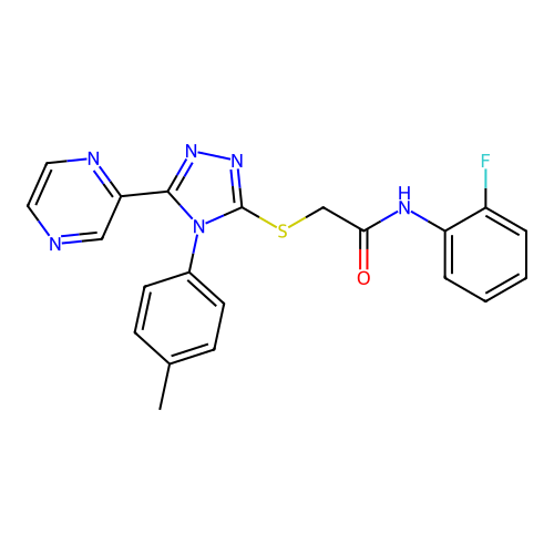 N-(2-fluorophenyl)-2-[[4-(4-methylphenyl)-5-pyrazin-2-yl-1,2,4-triazol-3-yl]sulfanyl]acetamide structure