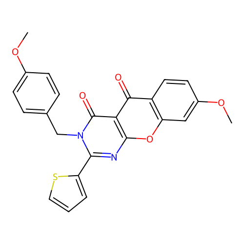 8-methoxy-3-(4-methoxybenzyl)-2-(thiophen-2-yl)-3H-chromeno[2,3-d]pyrimidine-4,5-dione structure