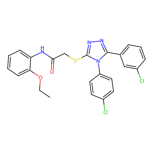 2-[[5-(3-chlorophenyl)-4-(4-chlorophenyl)-1,2,4-triazol-3-yl]sulfanyl]-N-(2-ethoxyphenyl)acetamide structure