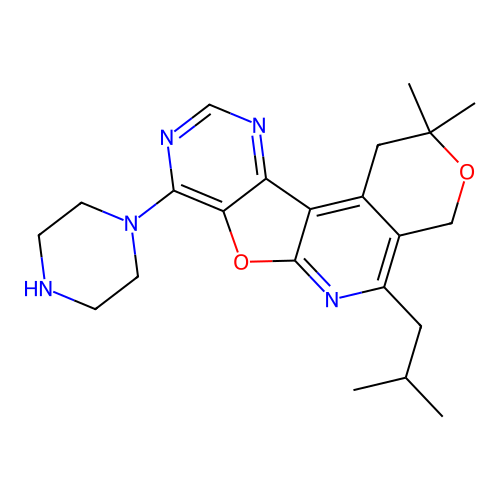 2,2-dimethyl-5-(2-methylpropyl)-8-(piperazin-1-yl)-1,4-dihydro-2H-pyrano[4'',3'':4',5']pyrido[3',2':4,5]furo[3,2-d]pyrimidine structure