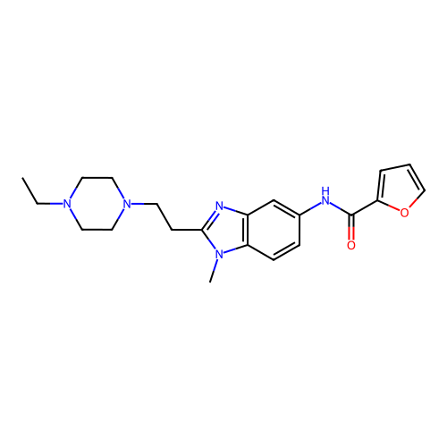 N-[2-[2-(4-ethylpiperazin-1-yl)ethyl]-1-methyl-benzoimidazol-5-yl]furan-2-carboxamide structure