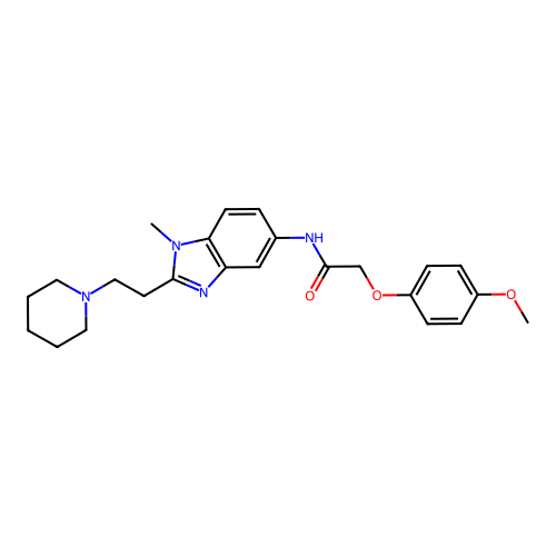 2-(4-methoxyphenoxy)-N-[1-methyl-2-(2-piperidin-1-ylethyl)benzimidazol-5-yl]acetamide structure
