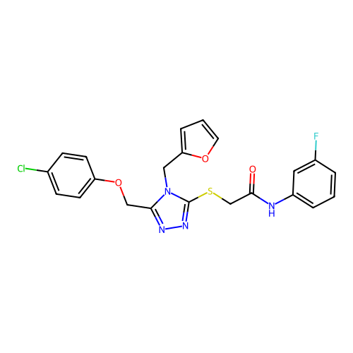2-((5-((4-chlorophenoxy)methyl)-4-(furan-2-ylmethyl)-4H-1,2,4-triazol-3-yl)thio)-N-(3-fluorophenyl)acetamide structure