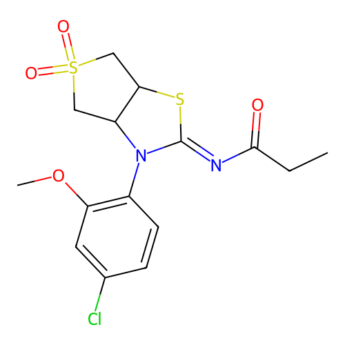 (Z)-N-(3-(4-chloro-2-methoxyphenyl)-5,5-dioxidotetrahydrothieno[3,4-d]thiazol-2(3H)-ylidene)propionamide structure