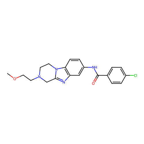 4-chloro-N-[2-(2-methoxyethyl)-1,2,3,4-tetrahydropyrazino[1,2-a]benzimidazol-8-yl]benzamide structure