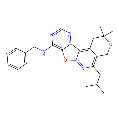 2,2-dimethyl-5-(2-methylpropyl)-N-(pyridin-3-ylmethyl)-1,4-dihydro-2H-pyrano[4'',3'':4',5']pyrido[3',2':4,5]furo[3,2-d]pyrimidin-8-amine structure