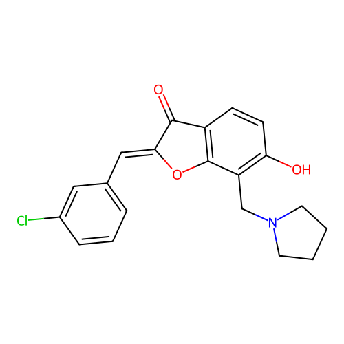 (Z)-2-(3-chlorobenzylidene)-6-hydroxy-7-(pyrrolidin-1-ylmethyl)benzofuran-3(2H)-one structure