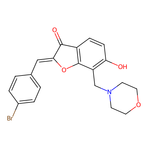 (Z)-2-(4-bromobenzylidene)-6-hydroxy-7-(morpholinomethyl)benzofuran-3(2H)-one structure