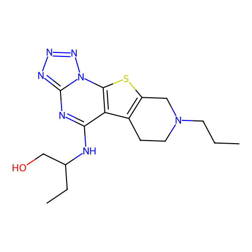 2-((8-propyl-6,7,8,9-tetrahydropyrido[4',3':4,5]thieno[3,2-e]tetrazolo[1,5-a]pyrimidin-5-yl)amino)butan-1-ol structure