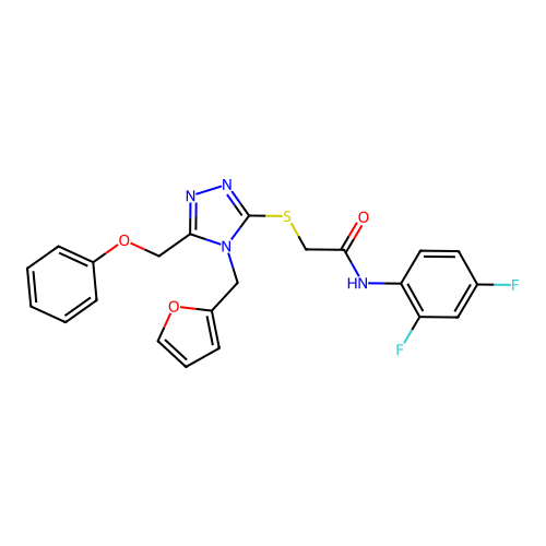 N-(2,4-difluorophenyl)-2-{[4-(furan-2-ylmethyl)-5-(phenoxymethyl)-4H-1,2,4-triazol-3-yl]sulfanyl}acetamide structure
