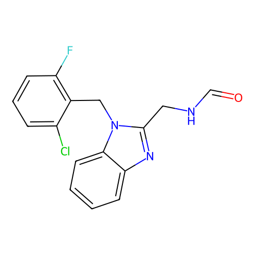 N-[[1-[(2-chloro-6-fluorophenyl)methyl]benzimidazol-2-yl]methyl]formamide structure