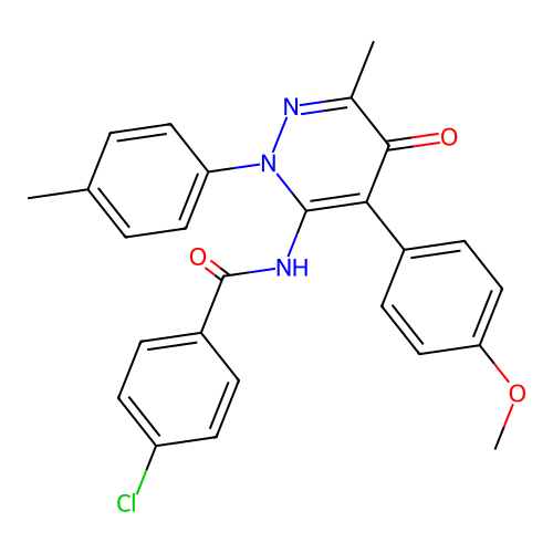 4-chloro-N-[4-(4-methoxyphenyl)-6-methyl-2-(4-methylphenyl)-5-oxopyridazin-3-yl]benzamide structure