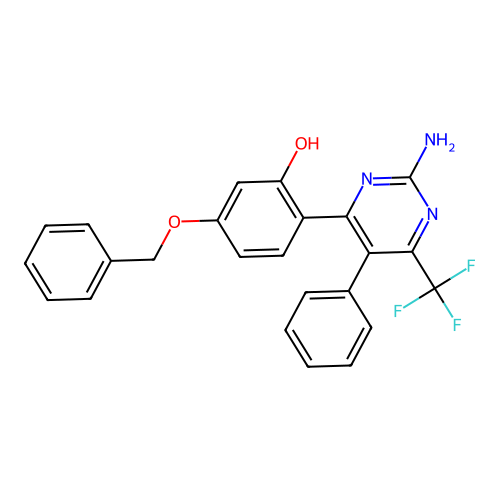 2-[2-Amino-5-phenyl-6-(trifluoromethyl)pyrimidin-4-yl]-5-(benzyloxy)phenol structure