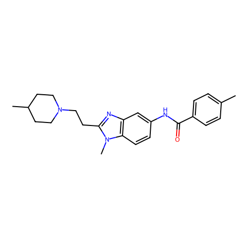 4-methyl-N-[1-methyl-2-[2-(4-methyl-1-piperidyl)ethyl]benzoimidazol-5-yl]benzamide structure