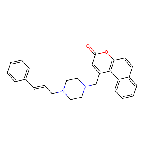1-{[4-((2E)-3-phenylprop-2-enyl)piperazinyl]methyl}benzo[f]chromen-3-one structure