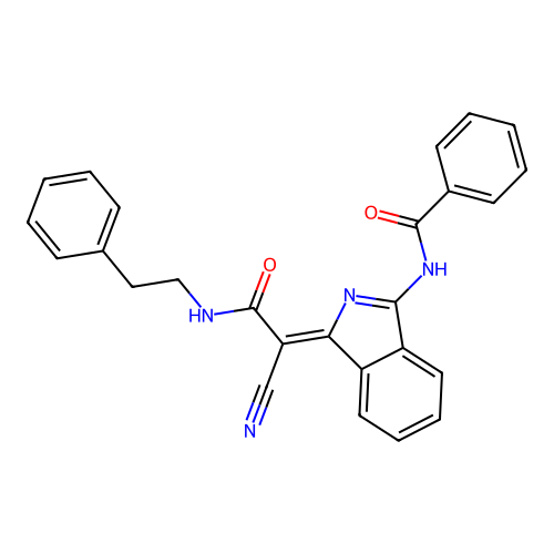(Z)-N-(1-(1-cyano-2-oxo-2-(phenethylamino)ethylidene)-1H-isoindol-3-yl)benzamide structure