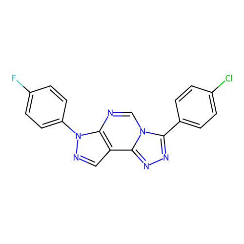 3-(4-chlorophenyl)-7-(4-fluorophenyl)-7H-pyrazolo[4,3-e][1,2,4]triazolo[4,3-c]pyrimidine structure