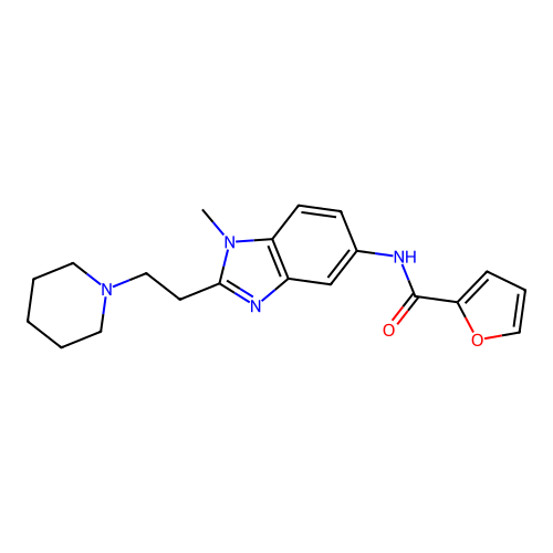 N-{1-methyl-2-[2-(piperidin-1-yl)ethyl]-1H-benzimidazol-5-yl}furan-2-carboxamide structure