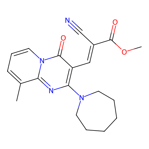 (E)-methyl 3-(2-(azepan-1-yl)-9-methyl-4-oxo-4H-pyrido[1,2-a]pyrimidin-3-yl)-2-cyanoacrylate structure