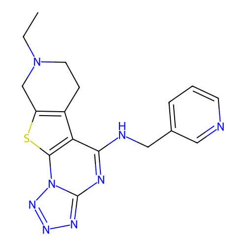 8-ethyl-N-(pyridin-3-ylmethyl)-6,7,8,9-tetrahydropyrido[4',3':4,5]thieno[3,2-e]tetrazolo[1,5-a]pyrimidin-5-amine structure