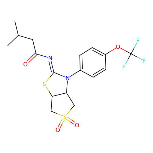 N-[(2Z)-5,5-dioxido-3-[4-(trifluoromethoxy)phenyl]tetrahydrothieno[3,4-d][1,3]thiazol-2(3H)-ylidene]-3-methylbutanamide structure