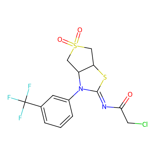 2-chloro-N-[(2Z)-5,5-dioxido-3-[3-(trifluoromethyl)phenyl]tetrahydrothieno[3,4-d][1,3]thiazol-2(3H)-ylidene]acetamide structure
