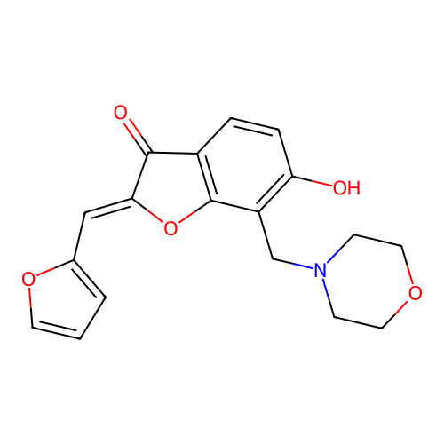 (Z)-2-(furan-2-ylmethylene)-6-hydroxy-7-(morpholinomethyl)benzofuran-3(2H)-one structure