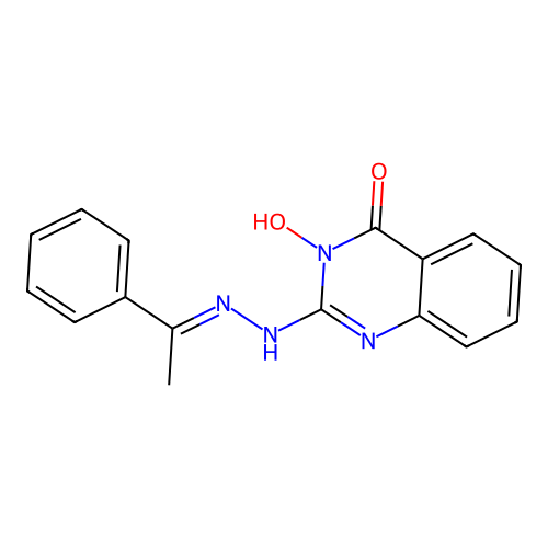 3-hydroxy-2-[(2E)-2-(1-phenylethylidene)hydrazinyl]quinazolin-4(3H)-one structure