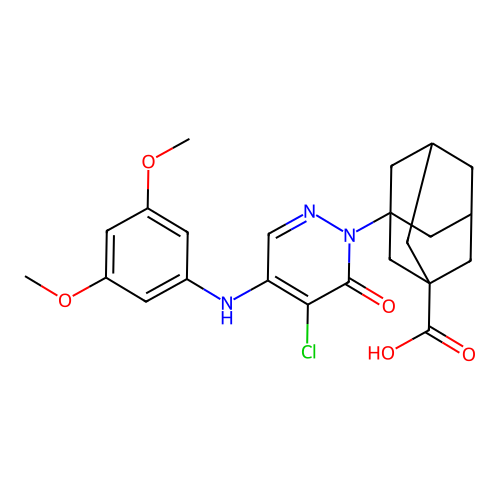 3-[5-chloro-4-(3,5-dimethoxyanilino)-6-oxopyridazin-1-yl]adamantane-1-carboxylic acid structure