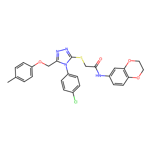 2-((4-(4-chlorophenyl)-5-((p-tolyloxy)methyl)-4H-1,2,4-triazol-3-yl)thio)-N-(2,3-dihydrobenzo[b][1,4]dioxin-6-yl)acetamide structure