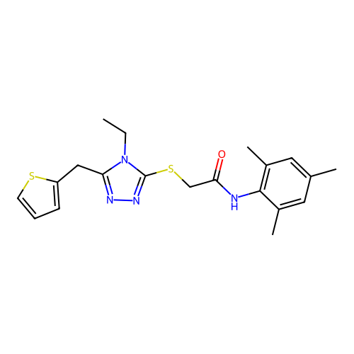 2-{[4-ethyl-5-(thiophen-2-ylmethyl)-4H-1,2,4-triazol-3-yl]sulfanyl}-N-(2,4,6-trimethylphenyl)acetamide structure