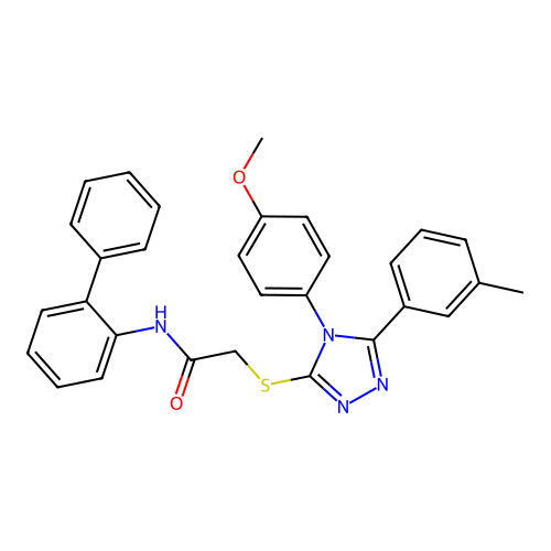 2-[[4-(4-methoxyphenyl)-5-(3-methylphenyl)-1,2,4-triazol-3-yl]sulfanyl]-N-(2-phenylphenyl)acetamide structure