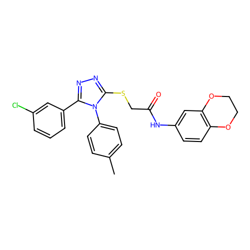 2-{[5-(3-chlorophenyl)-4-(4-methylphenyl)-4H-1,2,4-triazol-3-yl]sulfanyl}-N-(2,3-dihydro-1,4-benzodioxin-6-yl)acetamide structure