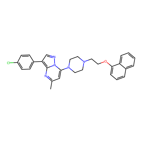 3-(4-chlorophenyl)-5-methyl-7-{4-[2-(naphthalen-1-yloxy)ethyl]piperazin-1-yl}pyrazolo[1,5-a]pyrimidine structure