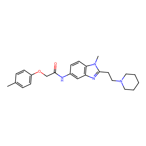 2-(4-methylphenoxy)-N-[1-methyl-2-(2-piperidin-1-ylethyl)benzimidazol-5-yl]acetamide structure