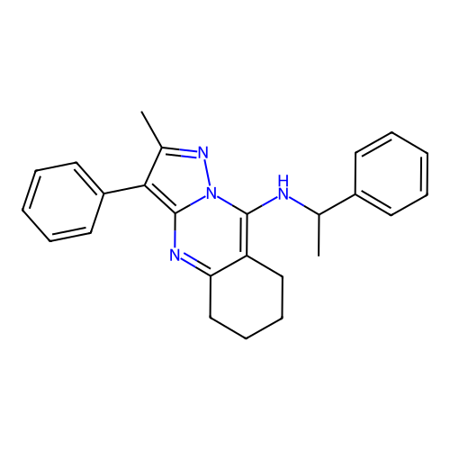 2-methyl-3-phenyl-N-(1-phenylethyl)-5,6,7,8-tetrahydropyrazolo[5,1-b]quinazolin-9-amine structure