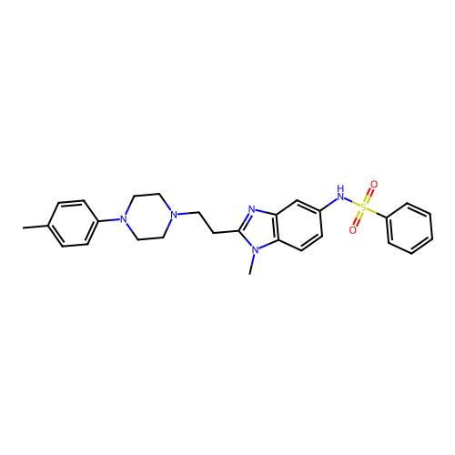 N-(1-methyl-2-(2-(4-(p-tolyl)piperazin-1-yl)ethyl)-1H-benzo[d]imidazol-5-yl)benzenesulfonamide structure