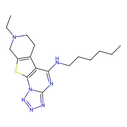 8-ethyl-N-hexyl-6,7,8,9-tetrahydropyrido[4',3':4,5]thieno[3,2-e]tetrazolo[1,5-a]pyrimidin-5-amine structure