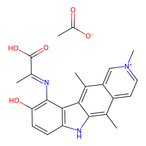 10-((1-Carboxyethylidene)amino)-9-hydroxy-2,5,11-trimethyl-6H-pyrido(4,3-b)carbazolium acetate (salt) structure