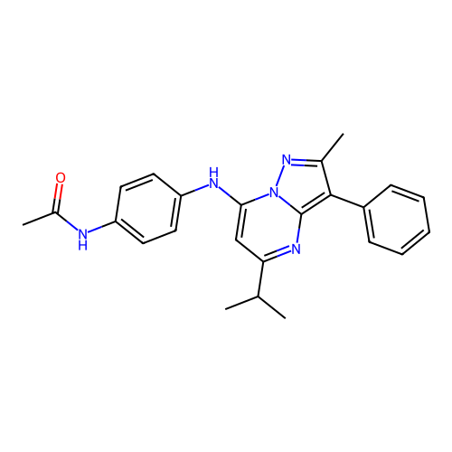 N-(4-{[2-methyl-3-phenyl-5-(propan-2-yl)pyrazolo[1,5-a]pyrimidin-7-yl]amino}phenyl)acetamide structure