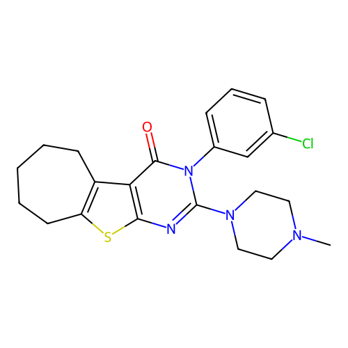 3-(3-chlorophenyl)-2-(4-methylpiperazin-1-yl)-3,5,6,7,8,9-hexahydro-4H-cyclohepta[4,5]thieno[2,3-d]pyrimidin-4-one structure