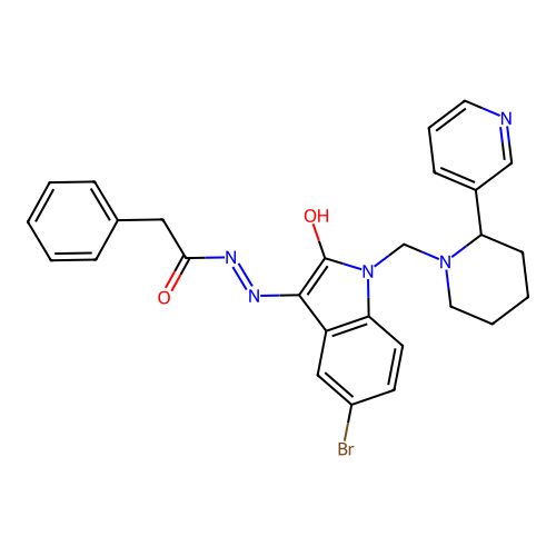 (Z)-N'-(5-bromo-2-oxo-1-((2-(pyridin-3-yl)piperidin-1-yl)methyl)indolin-3-ylidene)-2-phenylacetohydrazide structure