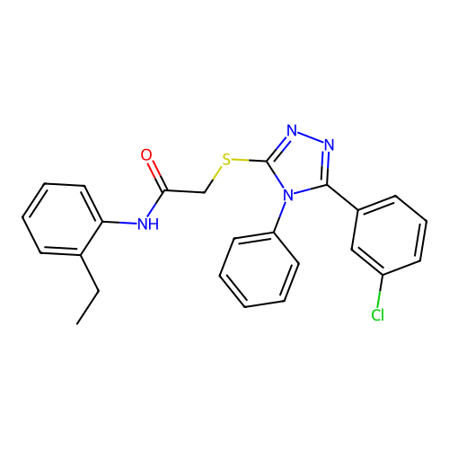 2-[[5-(3-chlorophenyl)-4-phenyl-1,2,4-triazol-3-yl]sulfanyl]-N-(2-ethylphenyl)acetamide structure