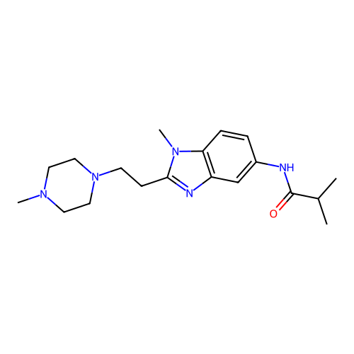 2-methyl-N-[1-methyl-2-[2-(4-methylpiperazin-1-yl)ethyl]benzimidazol-5-yl]propanamide structure